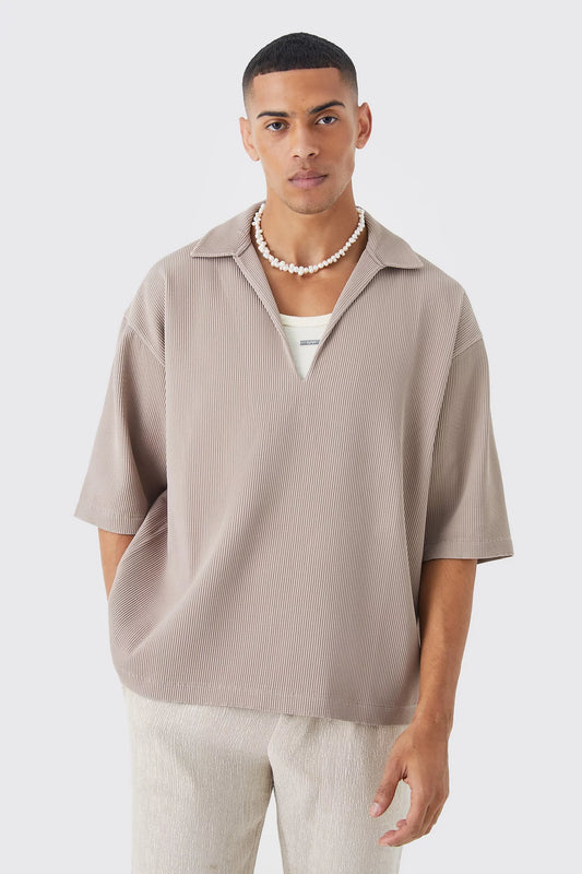 Pleated Oversized V Neck Shirt