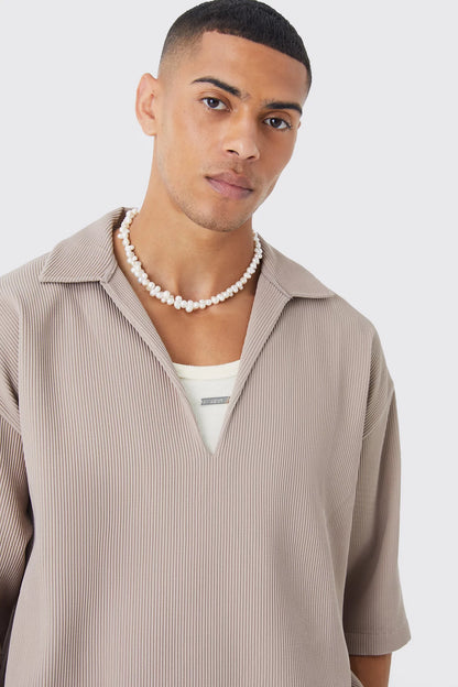 Pleated Oversized V Neck Shirt