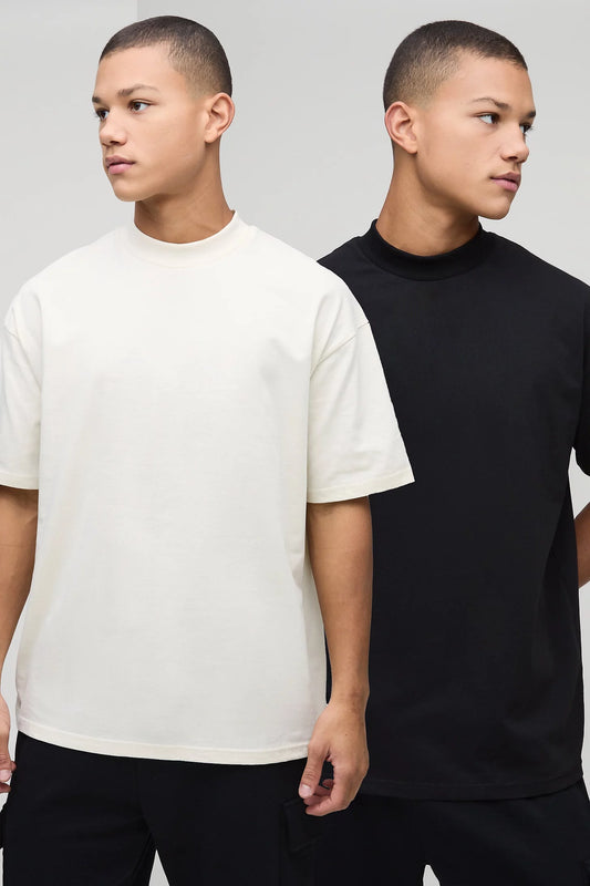 2 Pack Oversized Heavyweight T-shirts black and white